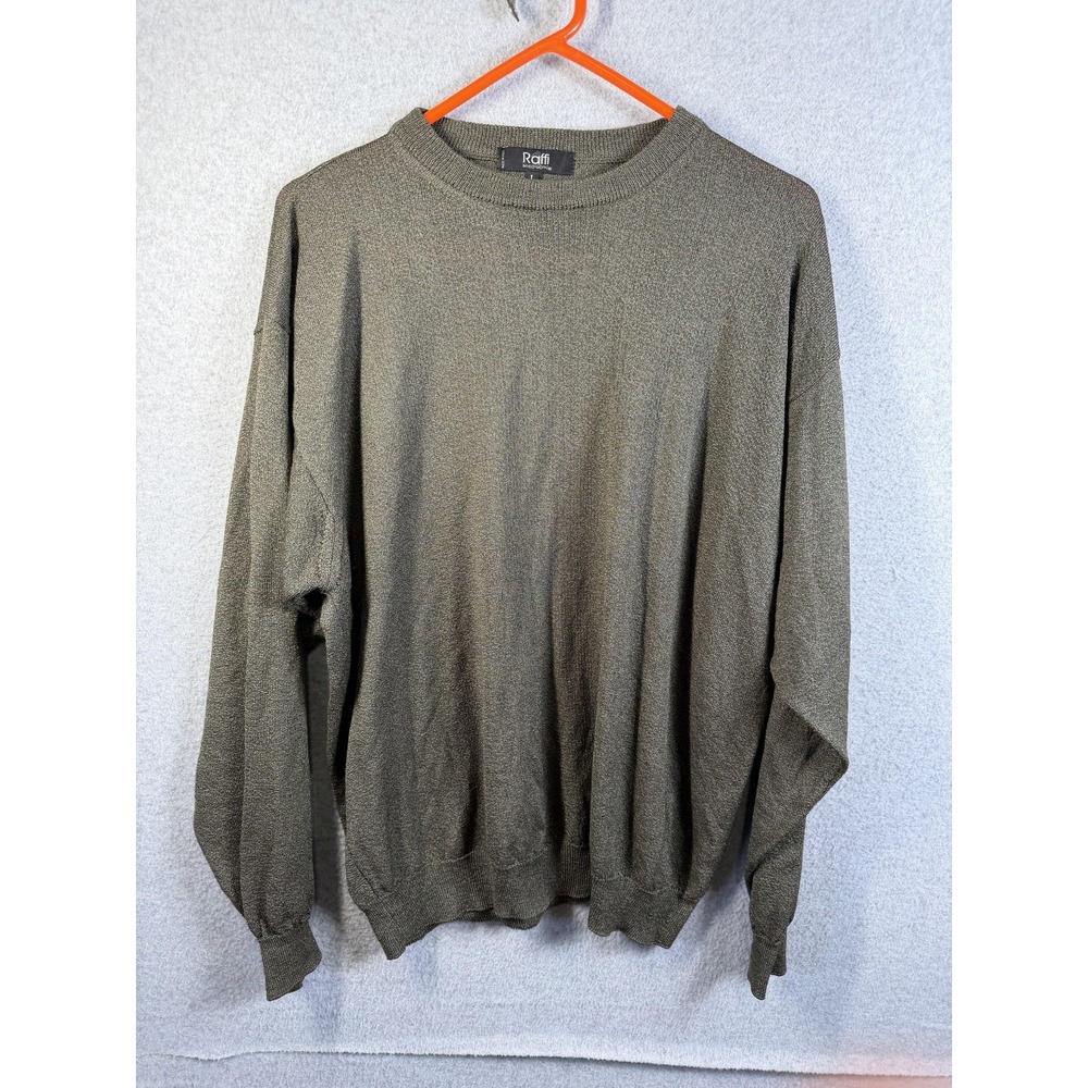 Raffi Sweater Mens Large Green Lightweight Knit Crewneck Pullover Italy Cotton